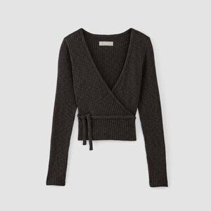 Everlane Cozy Rib Wrap Top in Black, Size 2XS, Denim